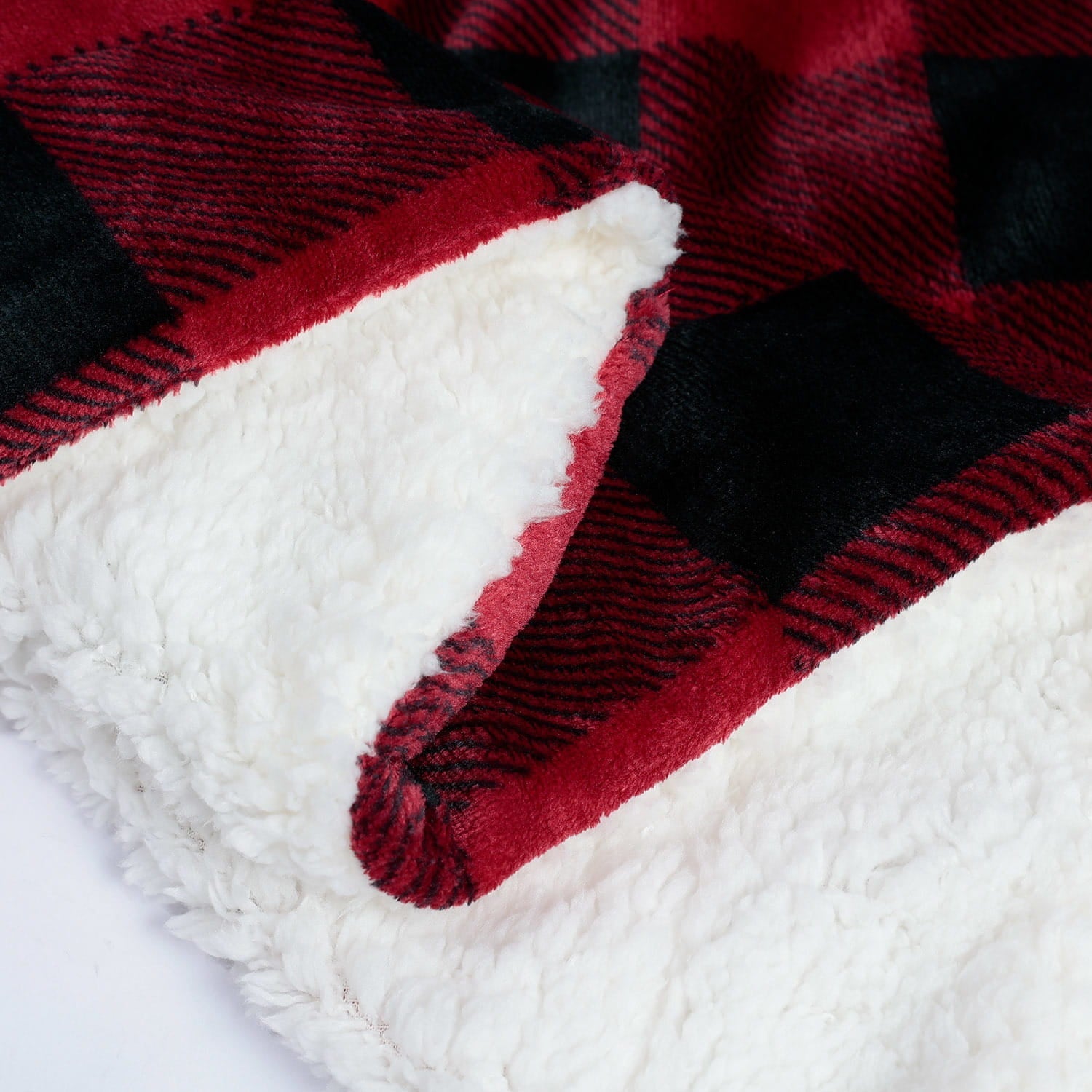 Plaid Sherpa Blanket Black - and - Red Checks - NANPIPERHOME