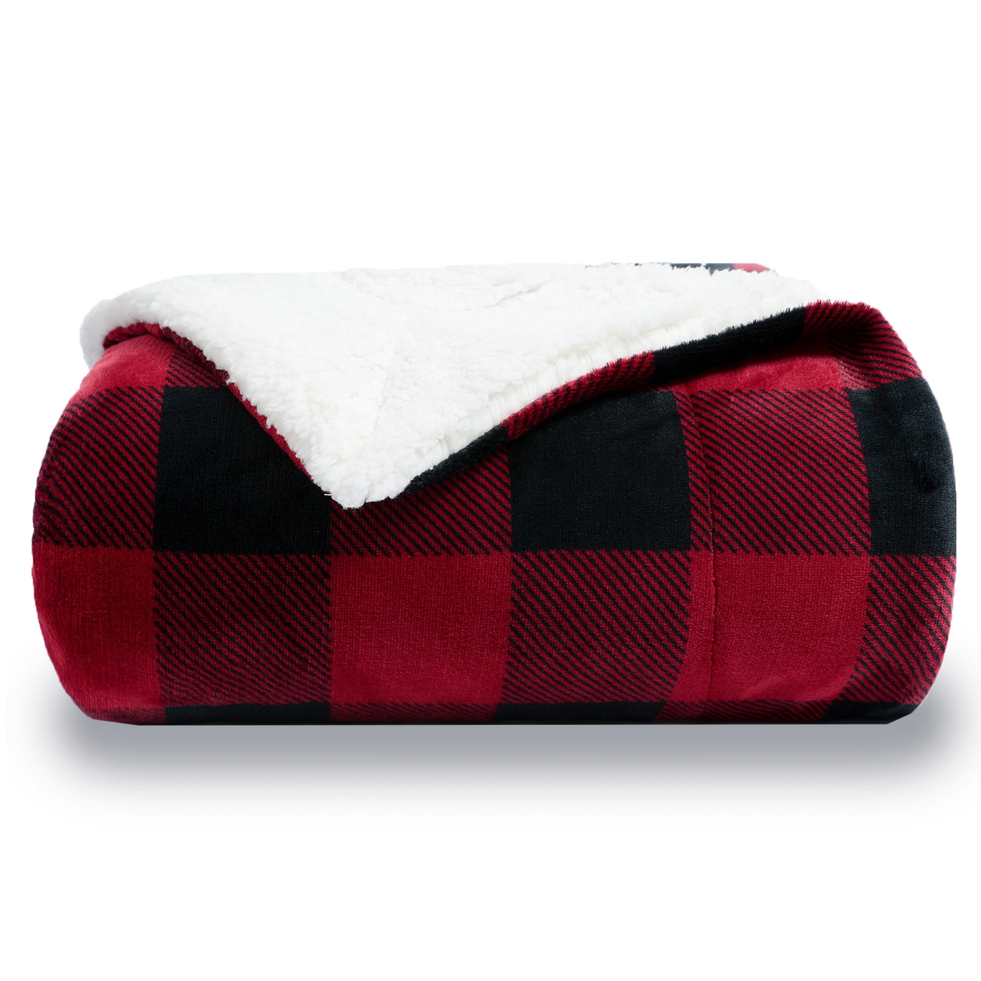 Plaid Sherpa Blanket Black - and - Red Checks - NANPIPERHOME