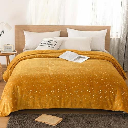 NANPIPER Star Foil Throw Blanket,Soft Flannel Fleece Bed Blanket,Ginger Yellow - NANPIPERHOME