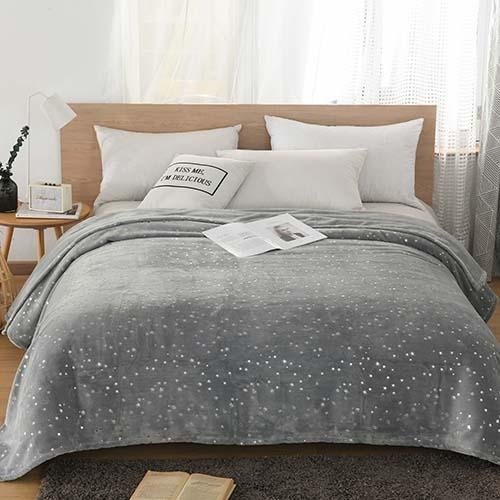 NANPIPER Star Foil Throw Blanket,Soft Flannel Fleece Blanket,Light Grey - NANPIPERHOME